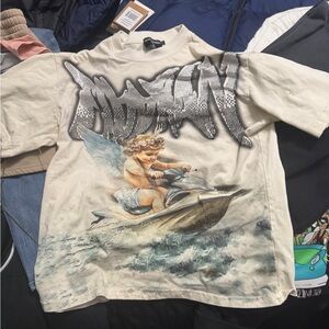 Men’s Mixed Emotion Graphic Tee with Angel Jet-Ski Print - Cream
